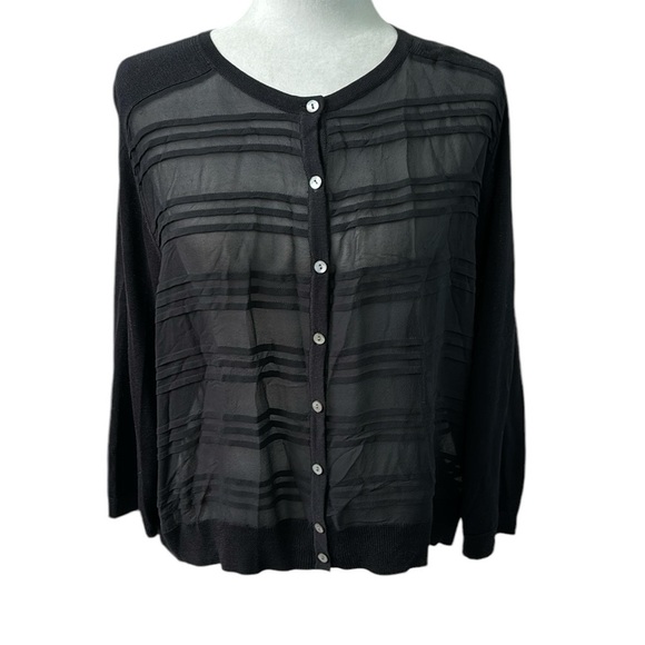 Talbots Sweaters - Talbots Silk Black Patterned Cardigan Size 18 NWT